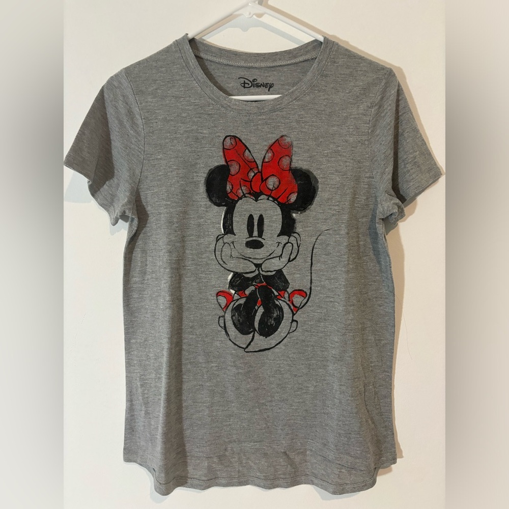 Disney Women’s Medium Minnie Mouse Gray Fitted Tshirt Short Sleeve Casual